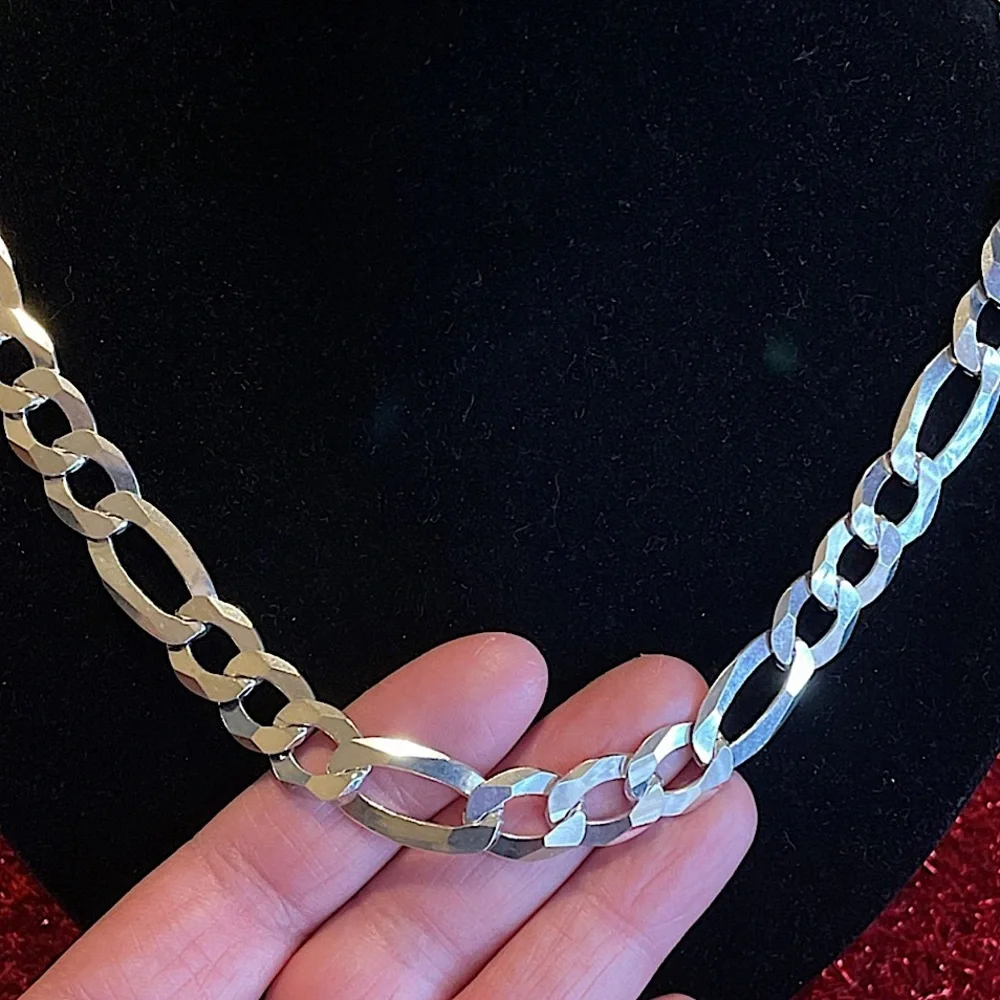 Sterling Silver Plated Figaro Chain 12mm Choker Necklace – Unisex